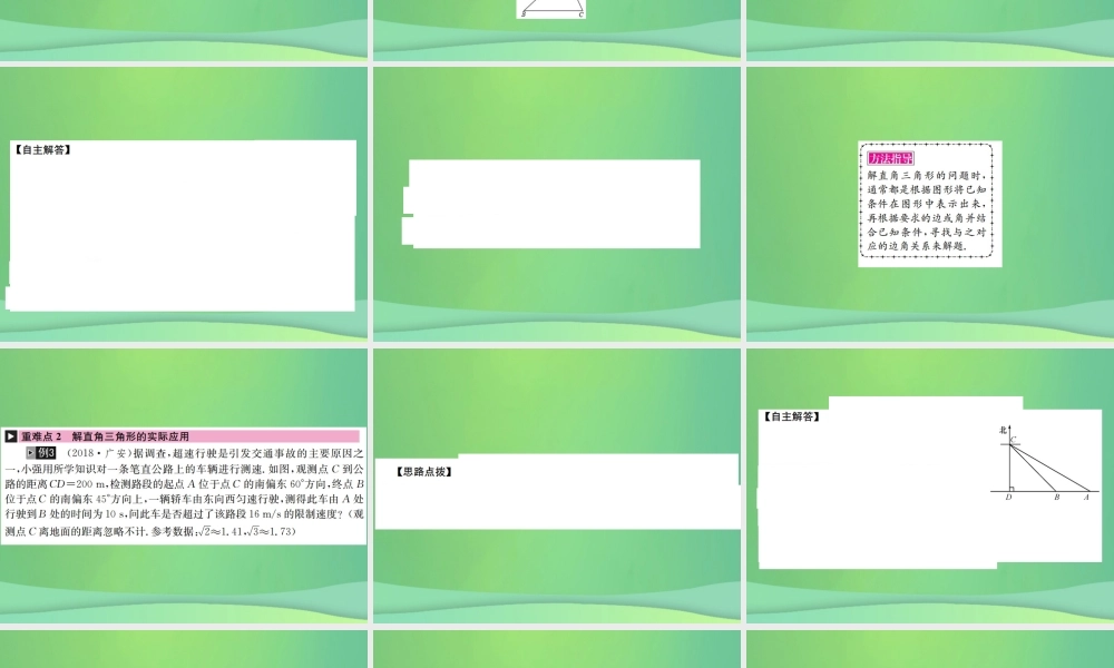 中考数学复习 第四单元 图形的初步认识与三角形 第19讲 解直角三角形课件