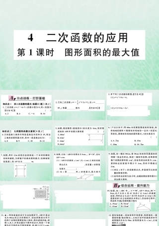 九年级数学下册 第二章 二次函数 24 二次函数的应用 第1课时 图形面积的最大值习题讲评课件 (新版)北师大版 课件