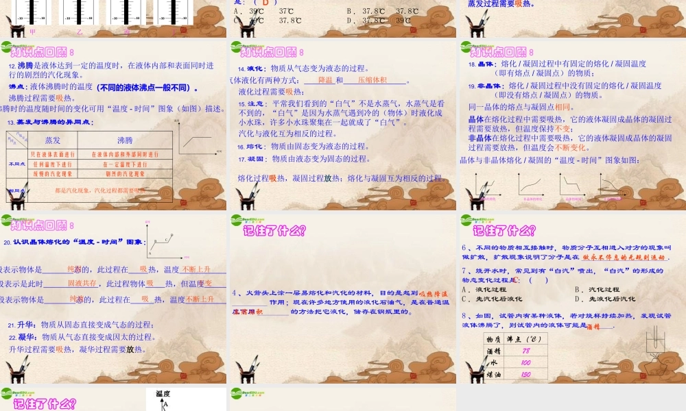 八年级物理上册 第四章物质形态及其变化复习课件 沪粤版 课件