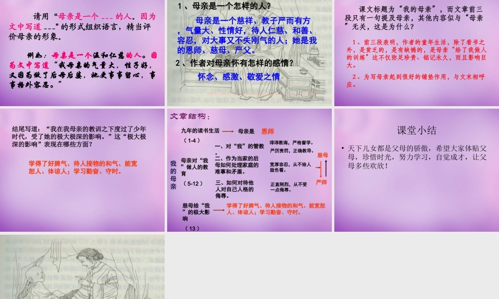 八年级语文下册 2 我的母亲课件 新人教版 课件