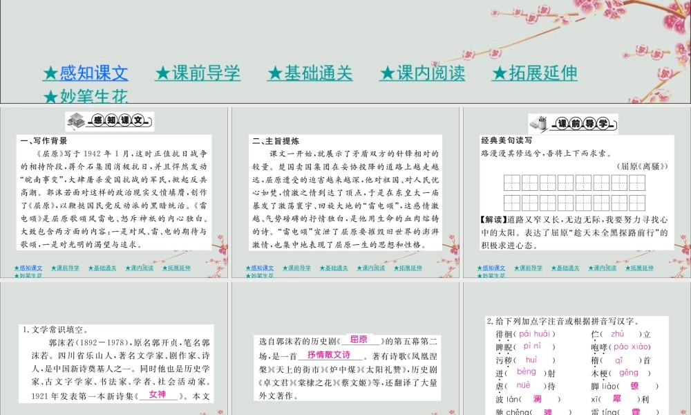九年级语文下册 第五单元 17(屈原(节选))巩固练习课件 新人教版 课件