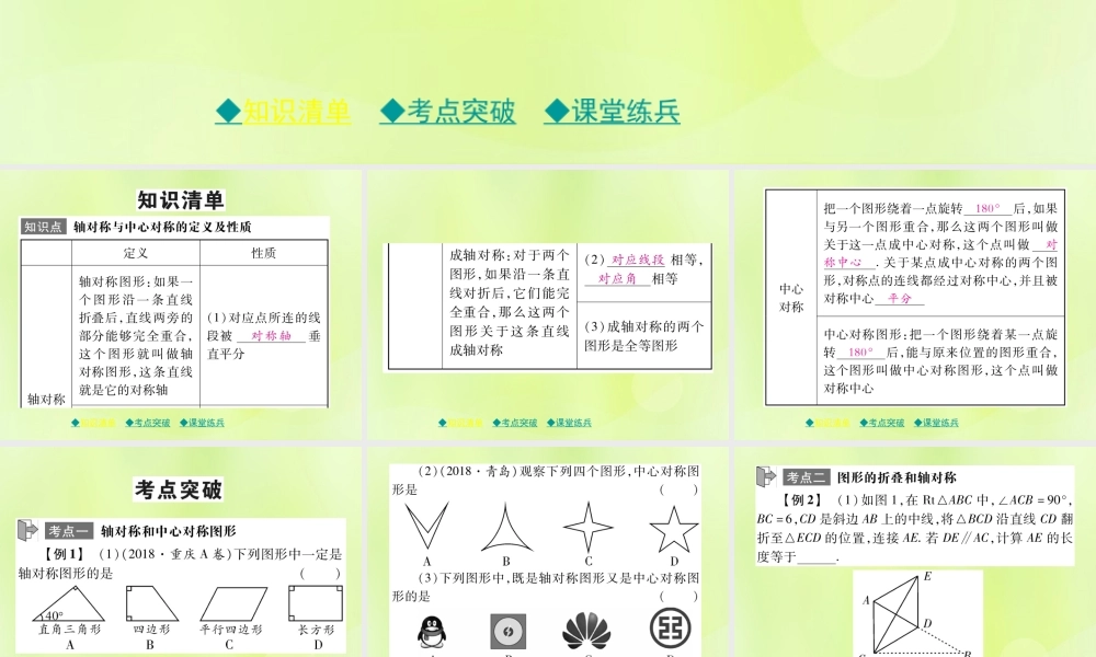 中考数学总复习 第一部分 考点梳理 第五章 图形的变换 第29课时 轴对称与中心对称课件