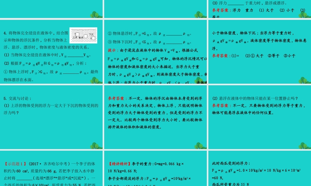 八年级物理全册 第九章 第三节物体的浮与沉习题课件 (新版)沪科版 课件