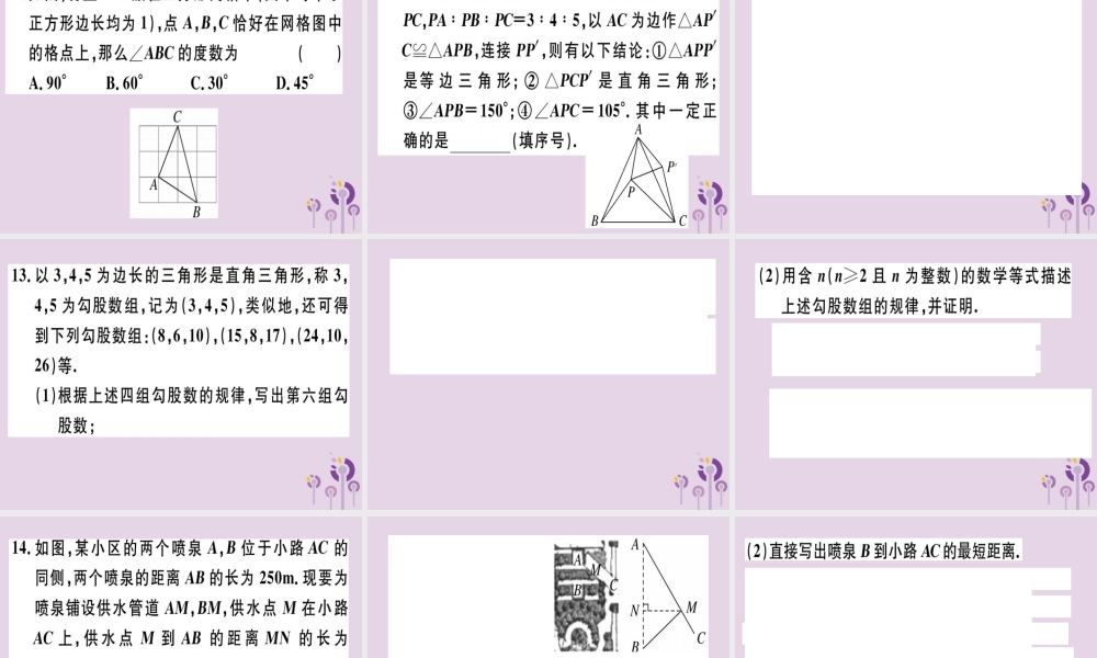 八年级数学下册 第十七章(勾股定理)17.2 勾股定理的逆定理 17.2.2 勾股定理的逆定理的应用习题课件 (新版)新人教版 课件