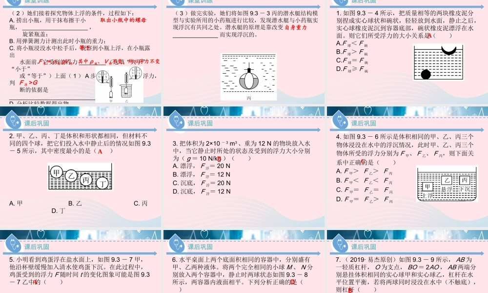 八年级物理下册 9.3 研究物体的浮沉条件(第1课时)课件 (新版)粤教沪版 课件