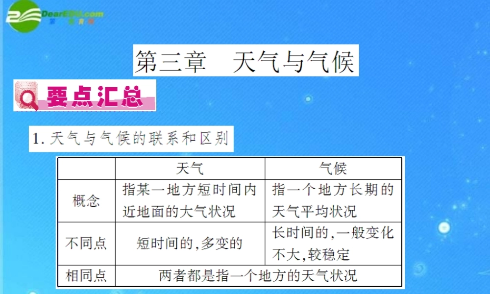 中考地理(会考)一轮复习专题课件 第3章 天气和气候 人教新课标版 课件