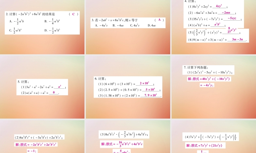 八年级数学上册 第12章 整式的乘除 12.4 整式的除法 12.4.1 单项式除以单项式课时检测课件 (新版)华东师大版 课件