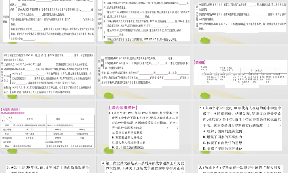 九年级历史下册 第四单元 经济大危机和第二次世界大战总结提升习题课件 新人教版 课件