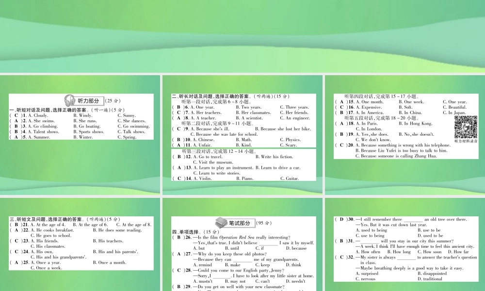 九年级英语全册 中考模拟题二课件 (新版)人教新目标版 课件