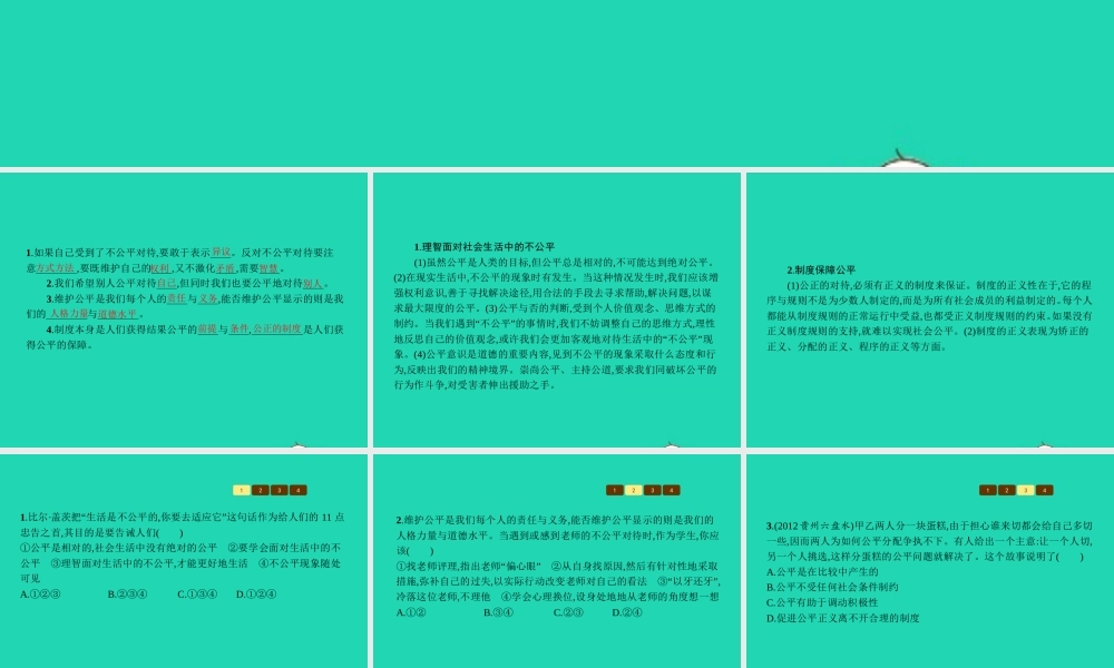九年级政治全册 第二单元 共同生活 第6课 心中的天平 第3框 努力维护公平课件 人民版 课件