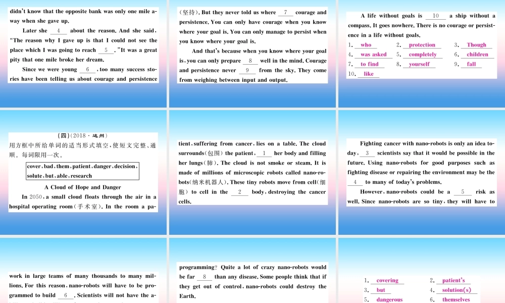 九年级英语全册 专题复习 专题五 短文综合填空习题课件 (新版)人教新目标版 课件