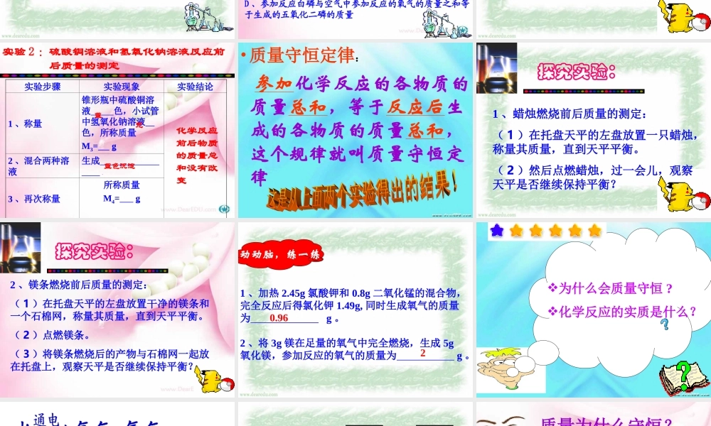 人教版初三化学质量守恒定律课件