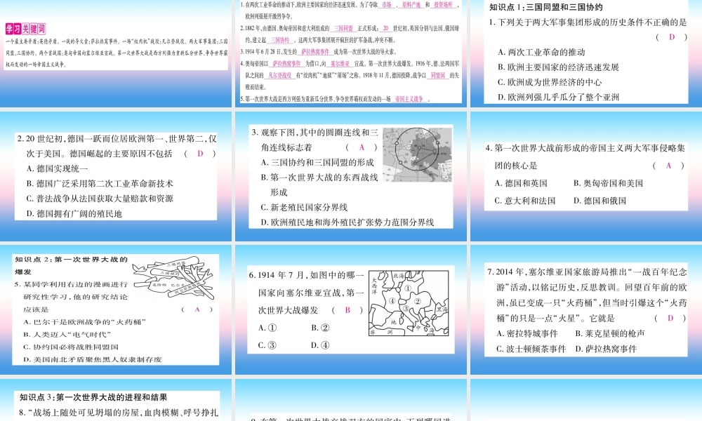 九年级历史下册 第3单元 第一次世界大战和战后初期的世界 第8课 第一次世界大战自学课件 新人教版 课件