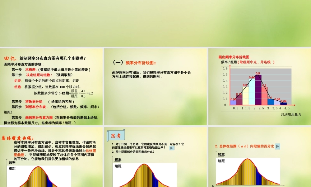 数学 2.2.1用样本的频率分布估计总体分布(二)课件 新人教A版必修3 课件