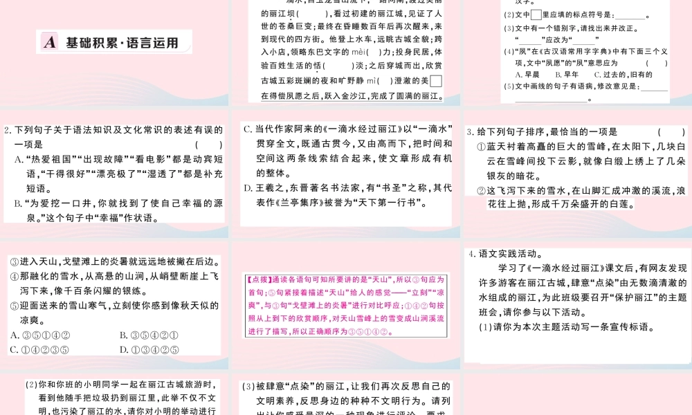 八年级语文下册 第五单元 水经过丽江习题课件 新人教版 课件