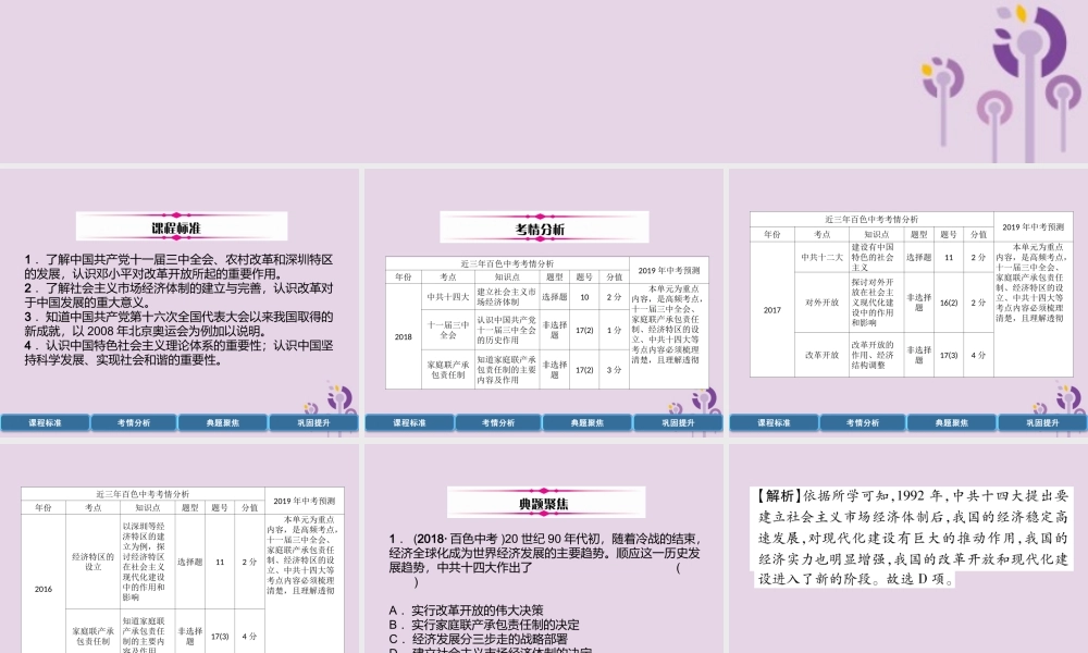 中考历史总复习 第一编 教材过关 模块3 中国现代史 第15单元 中国特色社会主义道路课件