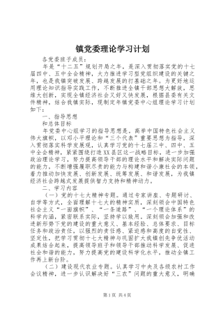 镇党委理论学习计划