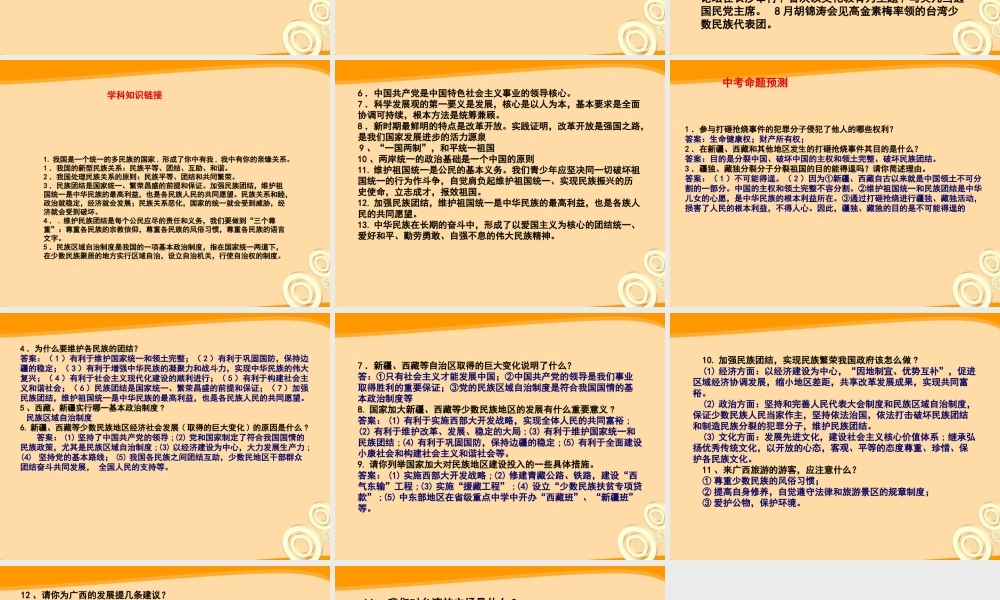中考政治 民族团结专题复习课件 人教新课标版 课件