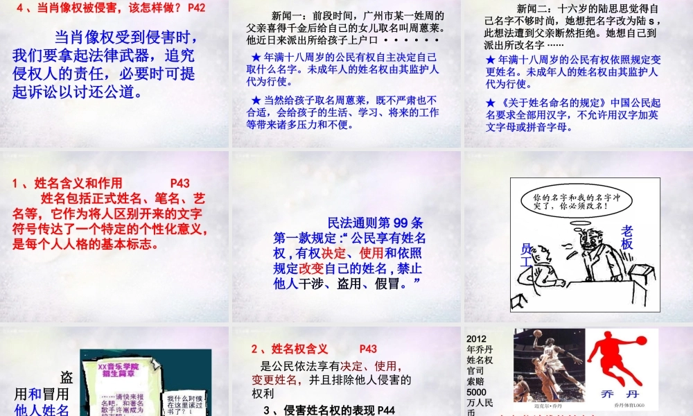 中学八年级政治下册 第四课 第2框 肖像和姓名中的权利课件 新人教版 课件
