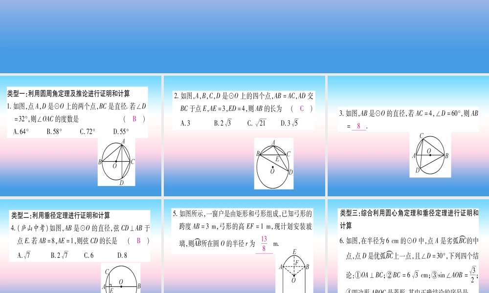 九年级数学下册 小专题(五)与圆的基本性质有关的计算与证明作业课件 (新版)湘教版 课件