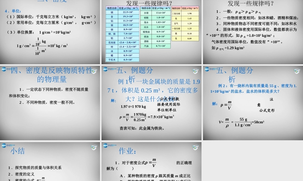 中学八年级物理上册 6.2 密度课件2 (新版)新人教版 课件