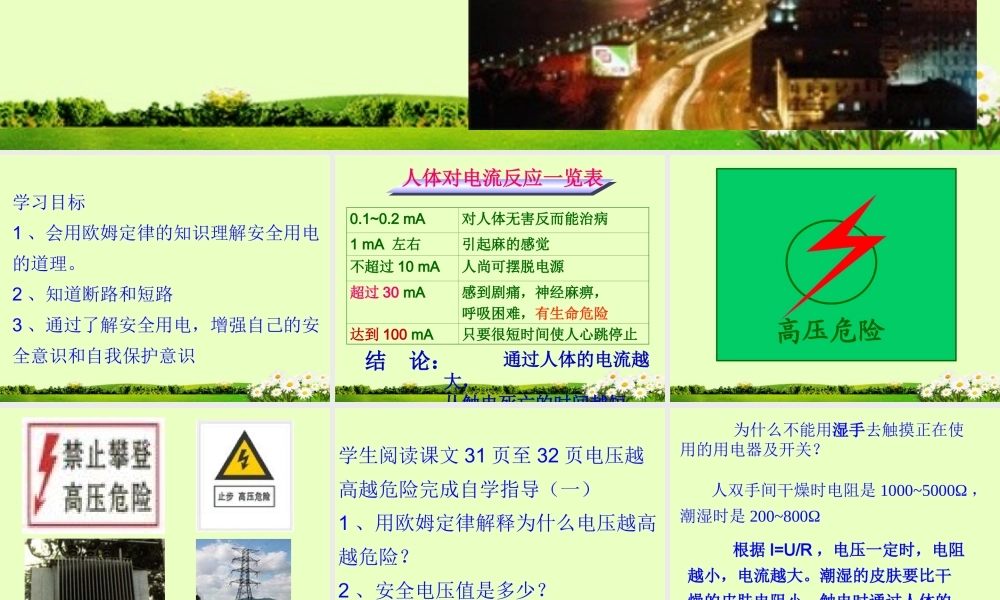 八年级物理下册 7.4 欧姆定律和安全用电课件 新人教版 课件