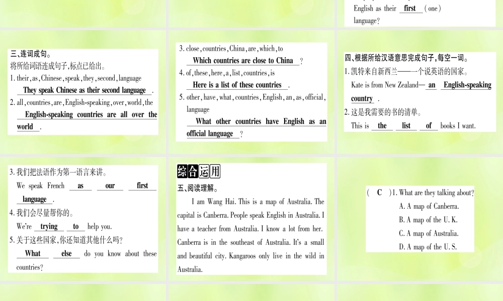 七年级英语上册 Unit 8 Countries around the World Lesson 48 English Speaking Countries课件 (新版)冀教版 课件