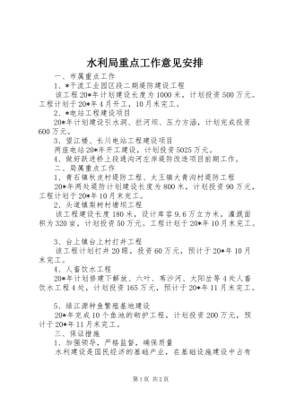 水利局重点工作意见安排