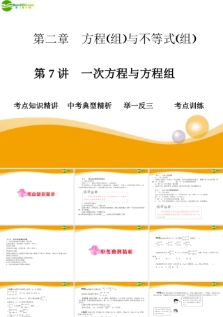 中考数学专题复习 第7讲 一次方程与方程组课件