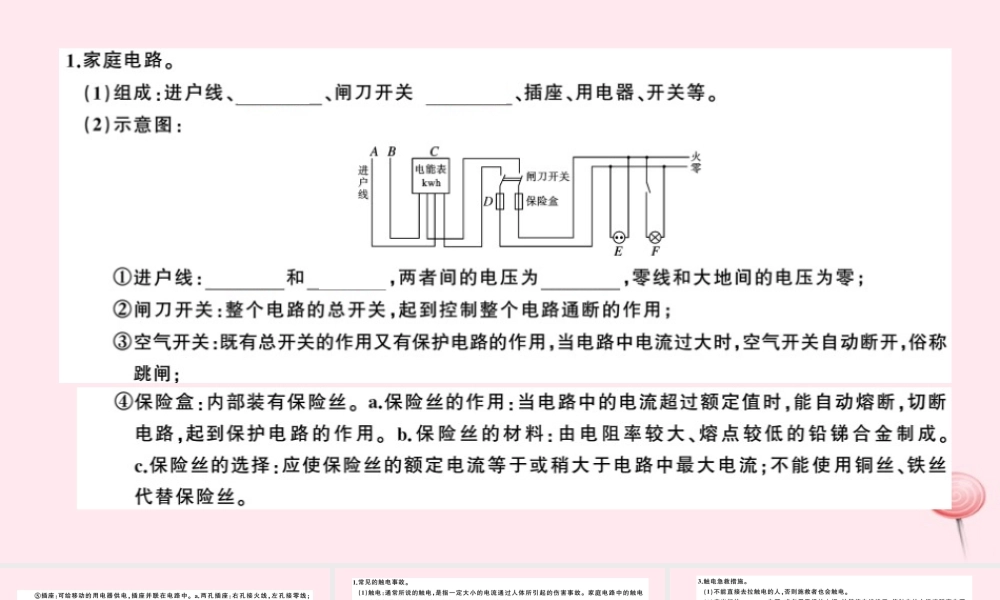 九年级物理全册 第6讲 家庭电路 安全用电习题课件(新版)新人教版 课件