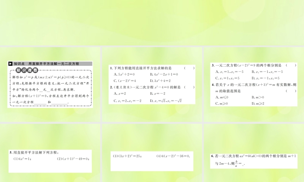 九年级数学上册 第二十一章 一元二次方程 212 解一元二次方程 2121 第1课时 直接开平方法课件 (新版)新人教版 课件