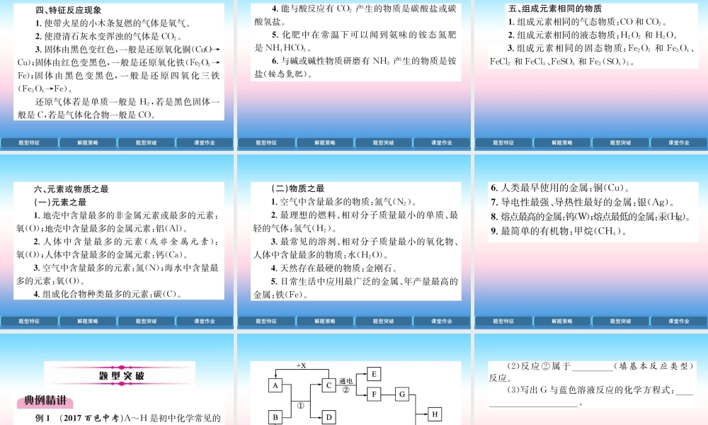 中考化学复习 第2编 重点专题突破篇 专题突破4 推断题(框图型)(精讲)课件