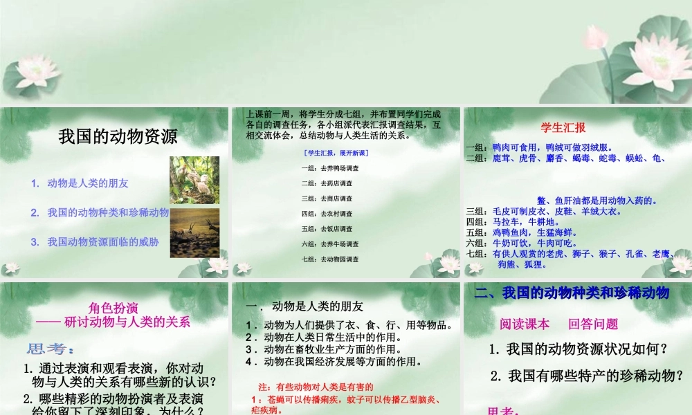 我国的动物资源 八年级生物上册第17章第2节我国动物资源及保护课件北师大版 八年级生物上册第17章第2节我国动物资源及保护课件北师大版