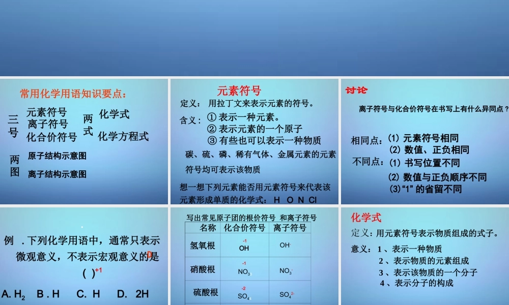 中考化学 常用化学用语复习课件 新人教版 课件