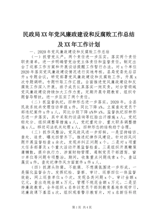 民政局XX年党风廉政建设和反腐败工作总结及XX年工作计划