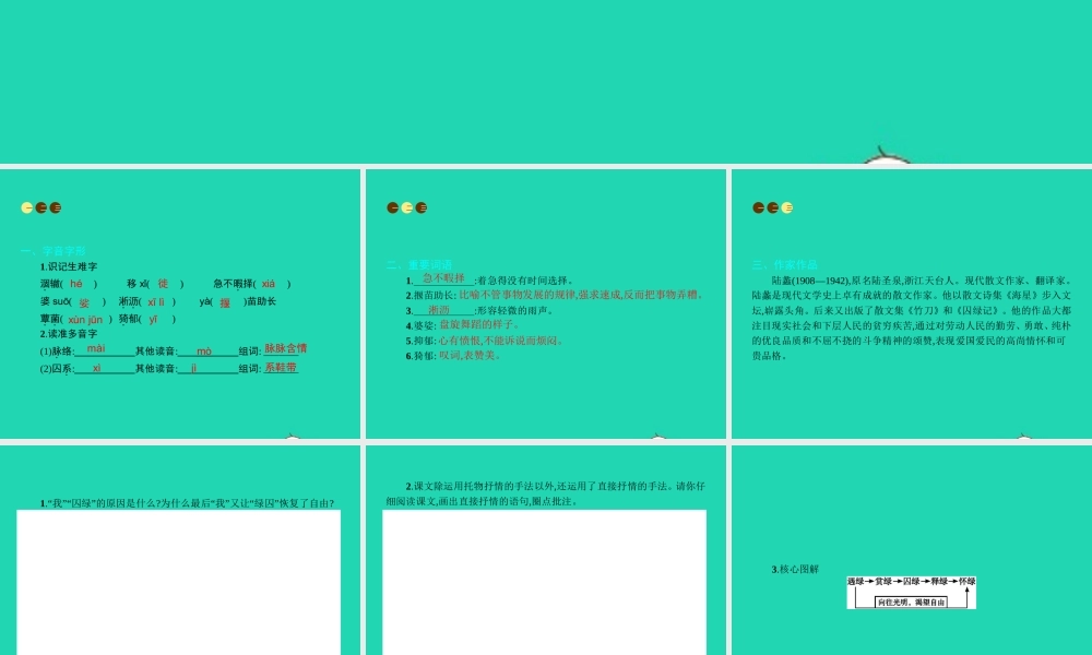 九年级语文上册 第六单元 二十三 囚绿记课件 苏教版 课件