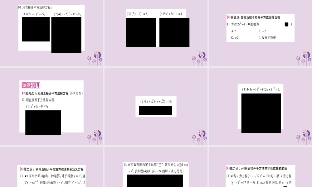 九年级数学上册 第二十一章 一元二次方程 212 解一元二次方程 2121 第1课时 直接开平方法作业课件 (新版)新人教版 课件