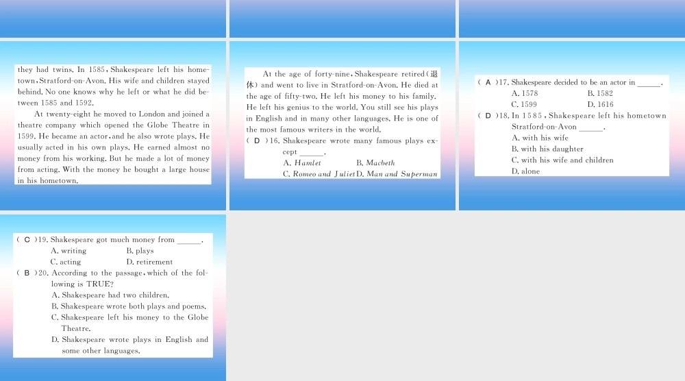 九年级英语上册 Unit 6 Movies and Theater Lesson 35 Theatres Are Fun习题课件 (新版)冀教版 课件