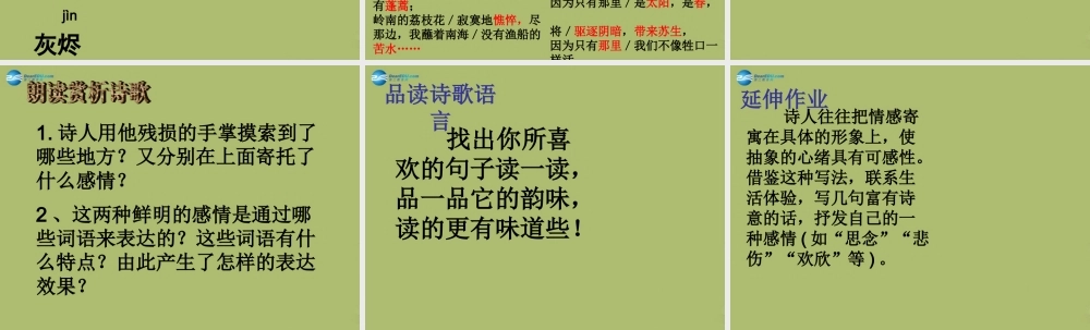 九年级语文下册 2 我用残损的手掌课件3 新人教版 课件