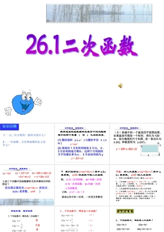 九年级数学下册 261二次函数(1)精品课件 人教新课标版 课件
