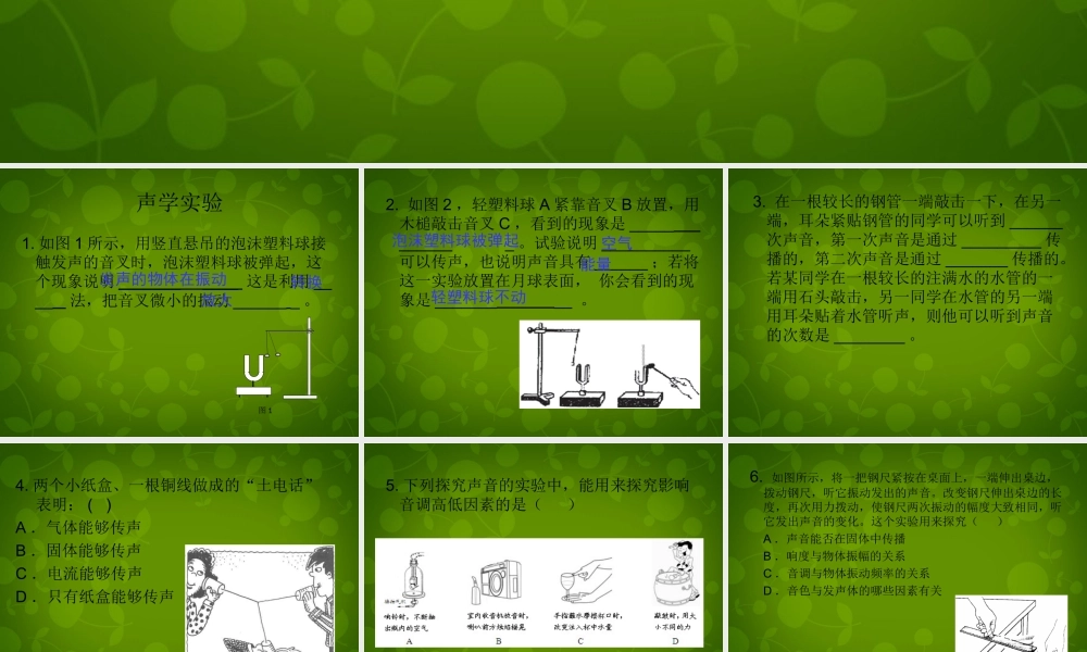 八年级物理上册(集训专题二 实验题)课件 新人教版 课件