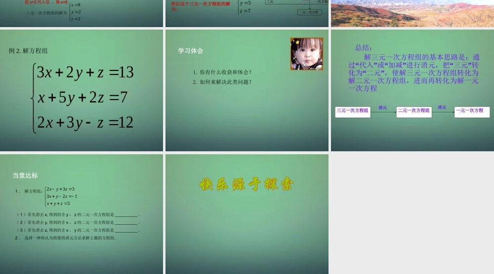 中学七年级数学下册 2.5三元一次方程组及其解法课件 (新版)浙教版 课件