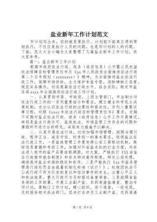 盐业新年工作计划范文