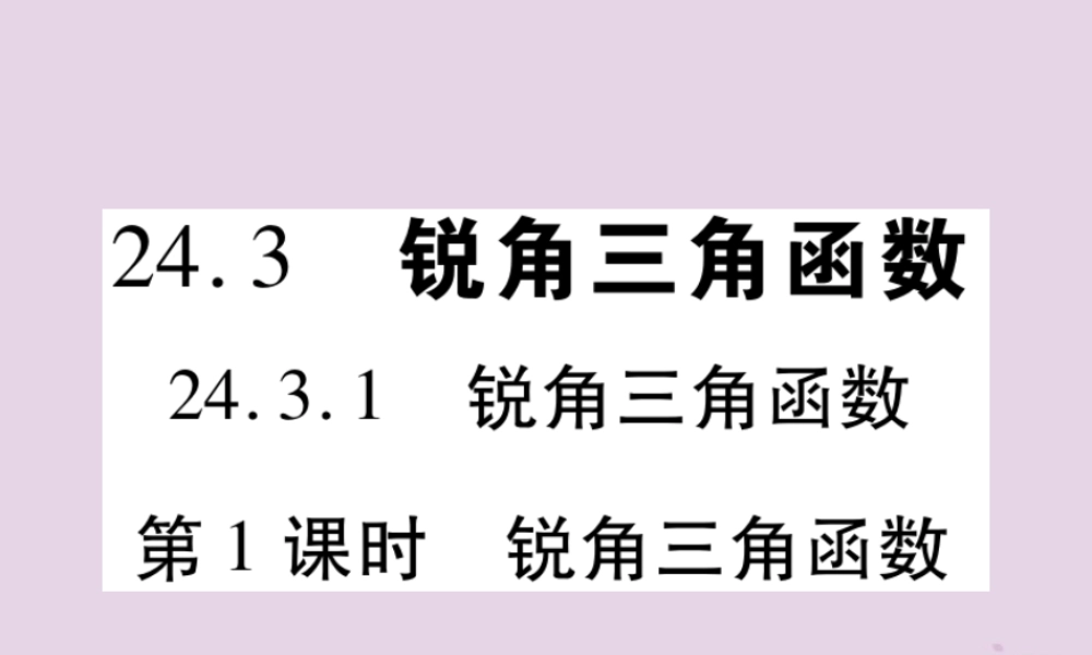 九年级数学上册 第24章 解直角三角形 243 锐角三角函数 2431 锐角三角函数 第1课时 锐角三角函数习题课件 (新版)华东师大版 课件