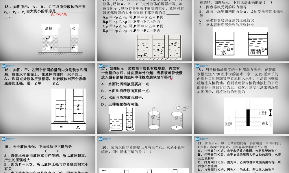 中学八年级物理下册 9.2 液体的压强习题课件 (新版)新人教版 课件