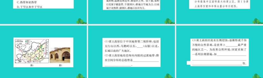 八年级地理下册 第六章 第三节 世界最大的黄土堆积区 黄土高原习题课件(新版)新人教版 课件