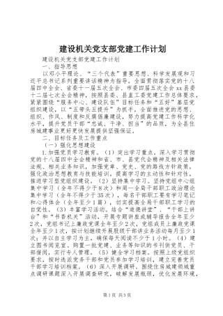 建设机关党支部党建工作计划