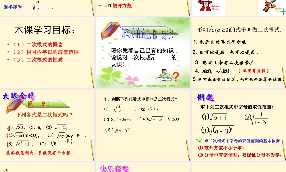 八年级数学下册 1.1(二次根式)课件 浙教版 课件