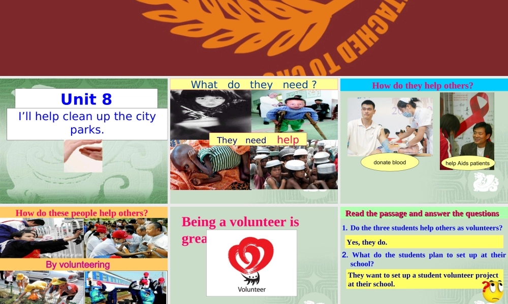 九年级英语 Unit 8 I'll help clean up the city parks 单元 reading 课件人教版新目标 课件