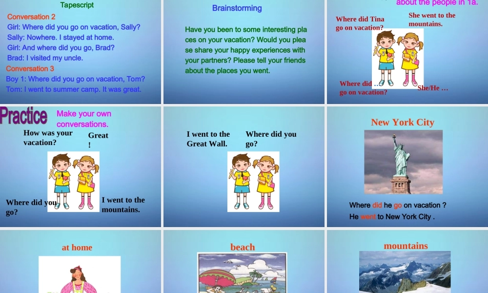 中学八年级英语上册 Unit 1 Where did you go on vacation Section A(1a 1c)课件 (新版)人教新目标版 课件